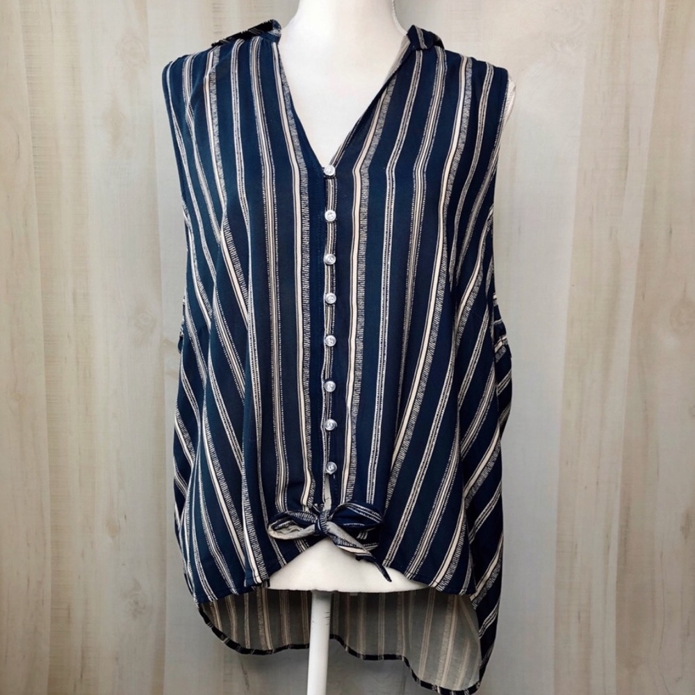 ALPHA AMOUR Striped Button-Down Blouse 1X